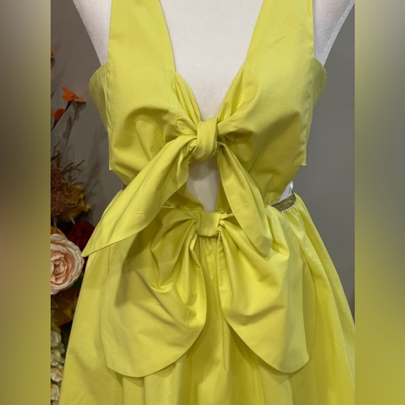 Dresses | Nwot Lemon Yellow Maxi Dress With Side Cutouts Front Tie And ...